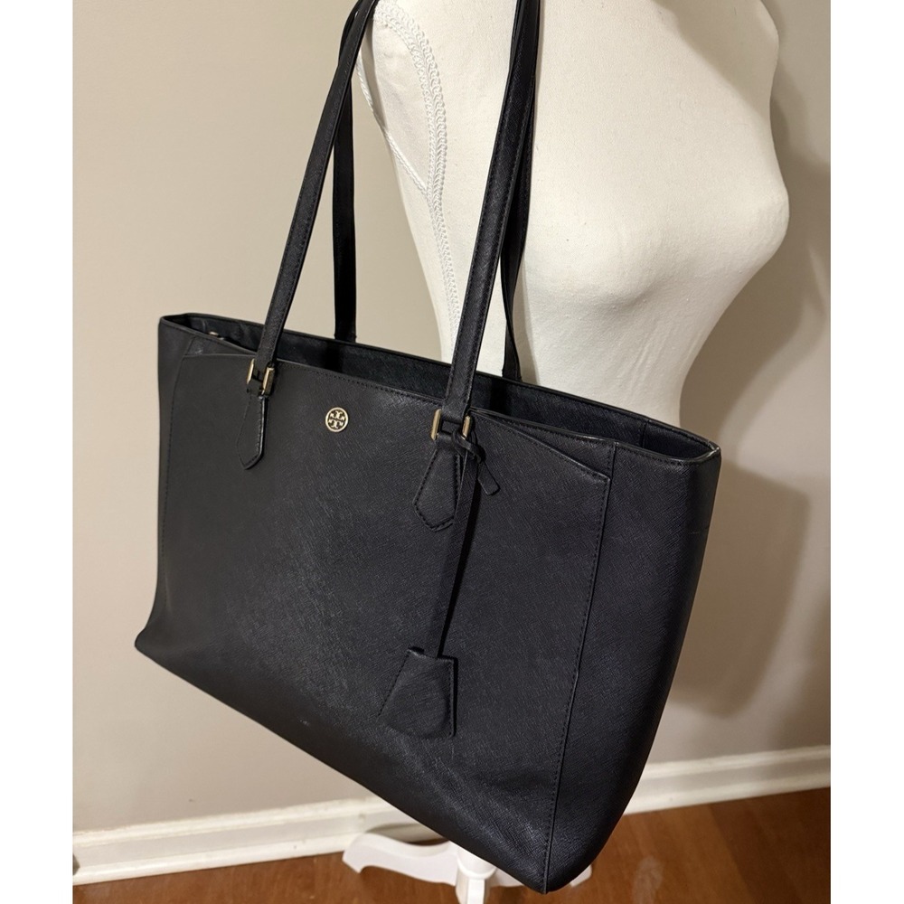 Tory Burch Robinson Black Saffiano Leather Tote Large Travel Business Purse Bag